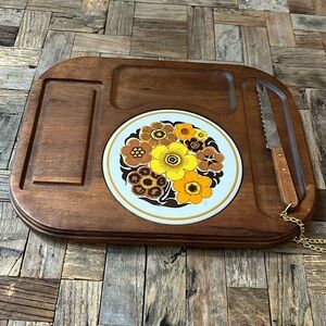 Himark Vintage 60s-70s Wooden Cheese Board Attached Knife